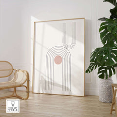 Abstract Art Print featuring minimalist design with lines and a circular pink shape, perfect for modern home decor.