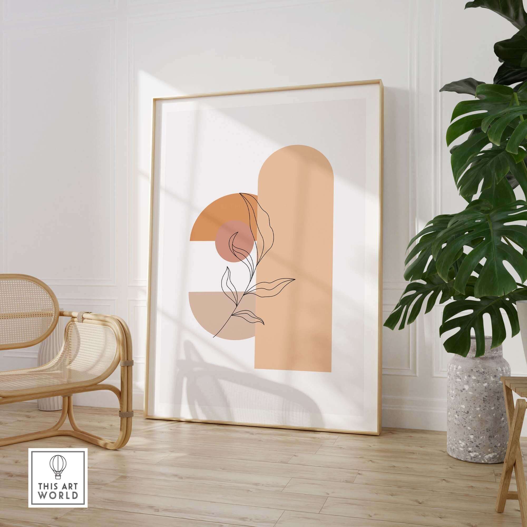 Mid century abstract print featuring soft earth tones and a botanical design, perfect for stylish home or office decor.