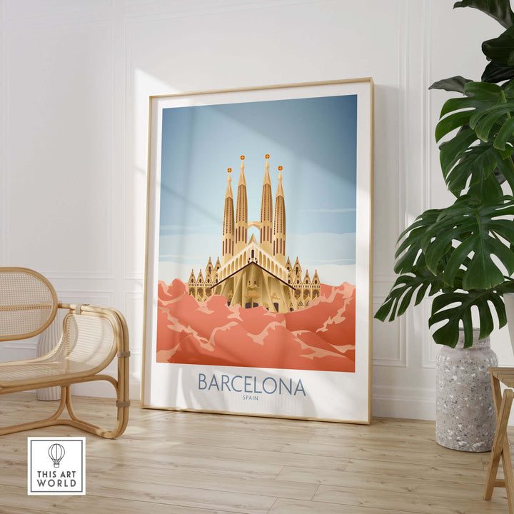 Barcelona Wall Art Print featuring Sagrada Familia, perfect for home decor and travel-inspired aesthetics.