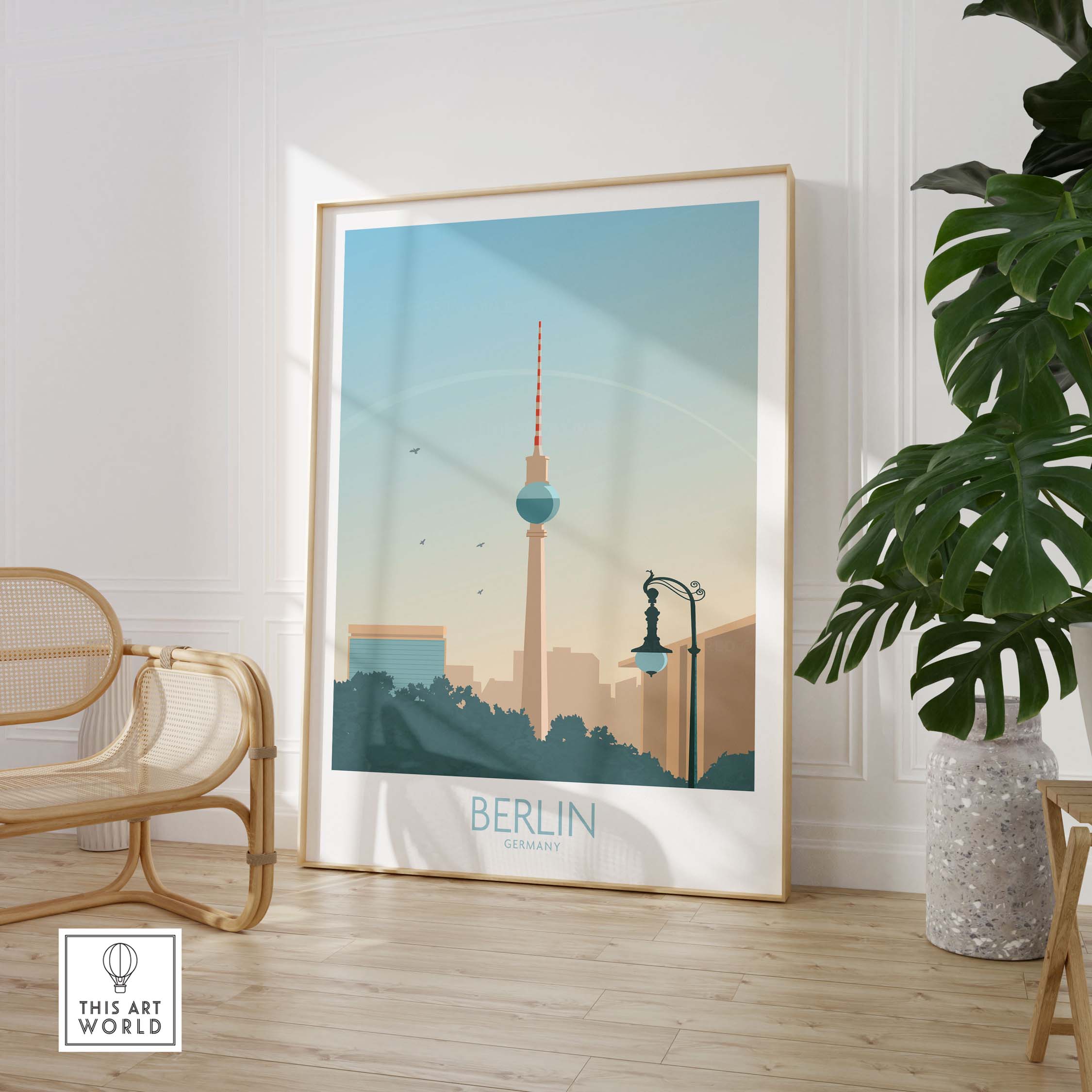 Berlin Poster Print showcasing the iconic TV Tower in pastel colors, perfect for home or office decor.