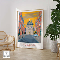 Bordeaux Travel Poster featuring a vintage design with historical architecture in warm colors.