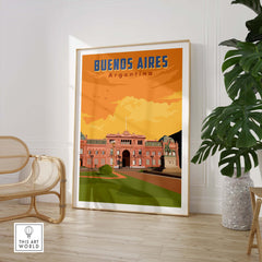 Buenos Aires Print showcasing vintage travel style, vibrant colors, perfect for home or office decor in Argentina.