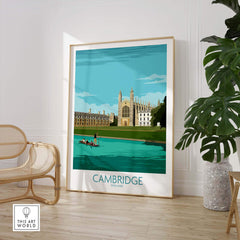 Cambridge Print featuring King's College, framed travel art for wanderlust and stylish home decor.