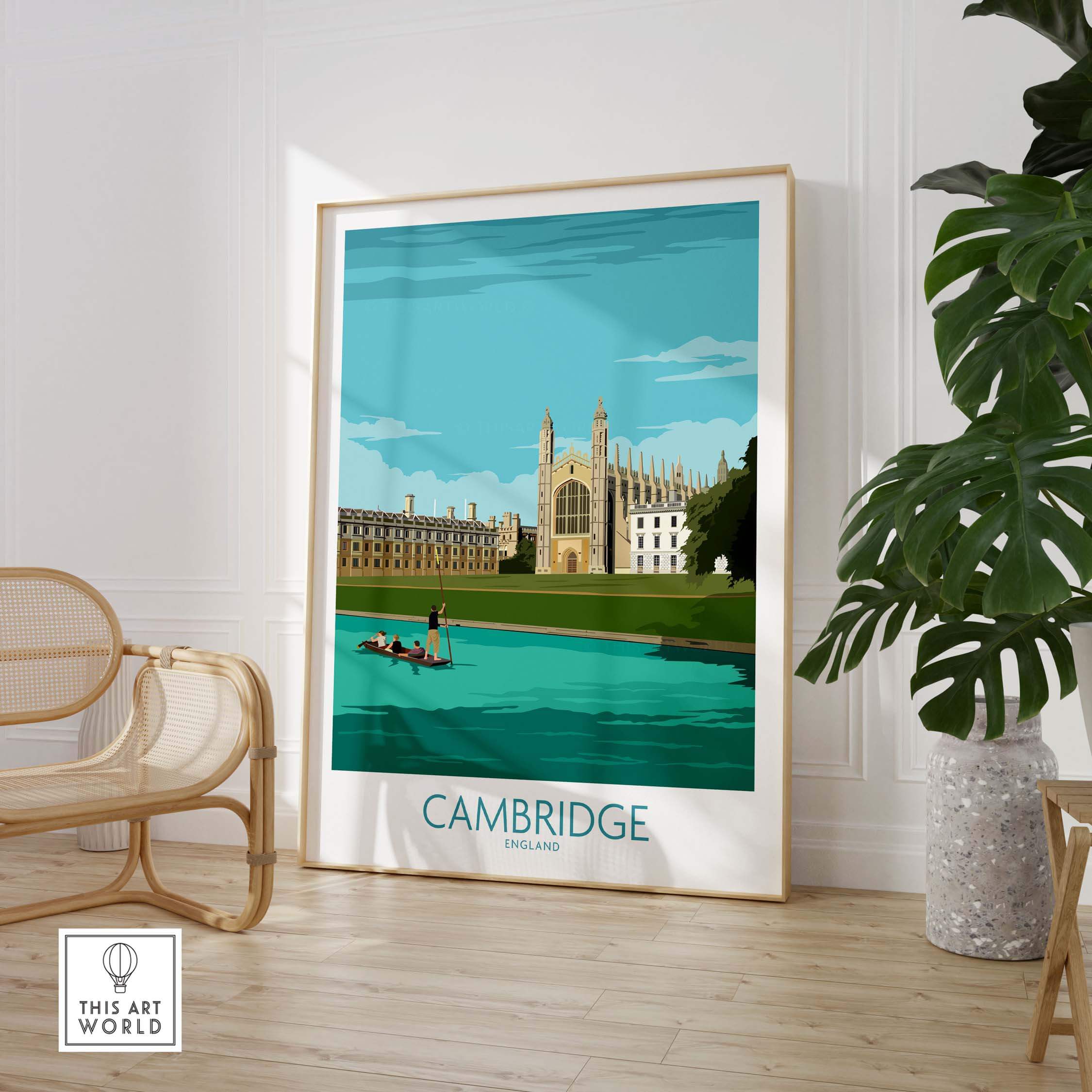 Cambridge Print featuring King's College, framed travel art for wanderlust and stylish home decor.