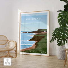 Cornwall Print Wall Art Poster showcasing the stunning Cornish coast in a stylish interior setting.