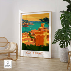 Costa Brava poster featuring vibrant landscape and vintage design, perfect for travel enthusiasts and home decor.