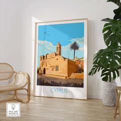 Cyprus Poster Print featuring a vintage-style illustration of a landmark, perfect for travel-inspired home decor.