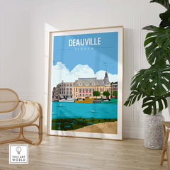 Deauville France poster print displayed in a modern interior, showcasing vibrant colors and minimalist design.