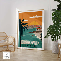 Dubrovnik Poster Wall Art Print showcasing vibrant coastal scenery and vintage travel style.