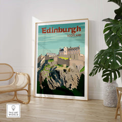 Vintage Edinburgh print poster wall art featuring Edinburgh Castle, ideal for home décor.