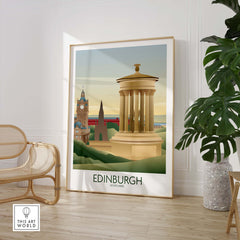 Edinburgh Wall Art Print showcasing iconic Scottish landmarks in a stylish interior setting.
