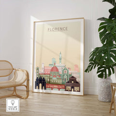 Florence Skyline Print showcasing iconic architecture in pastel colors, perfect for home or office decor.