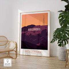 Hollywood Print California Poster featuring the iconic Hollywood sign in a stylish framed design.