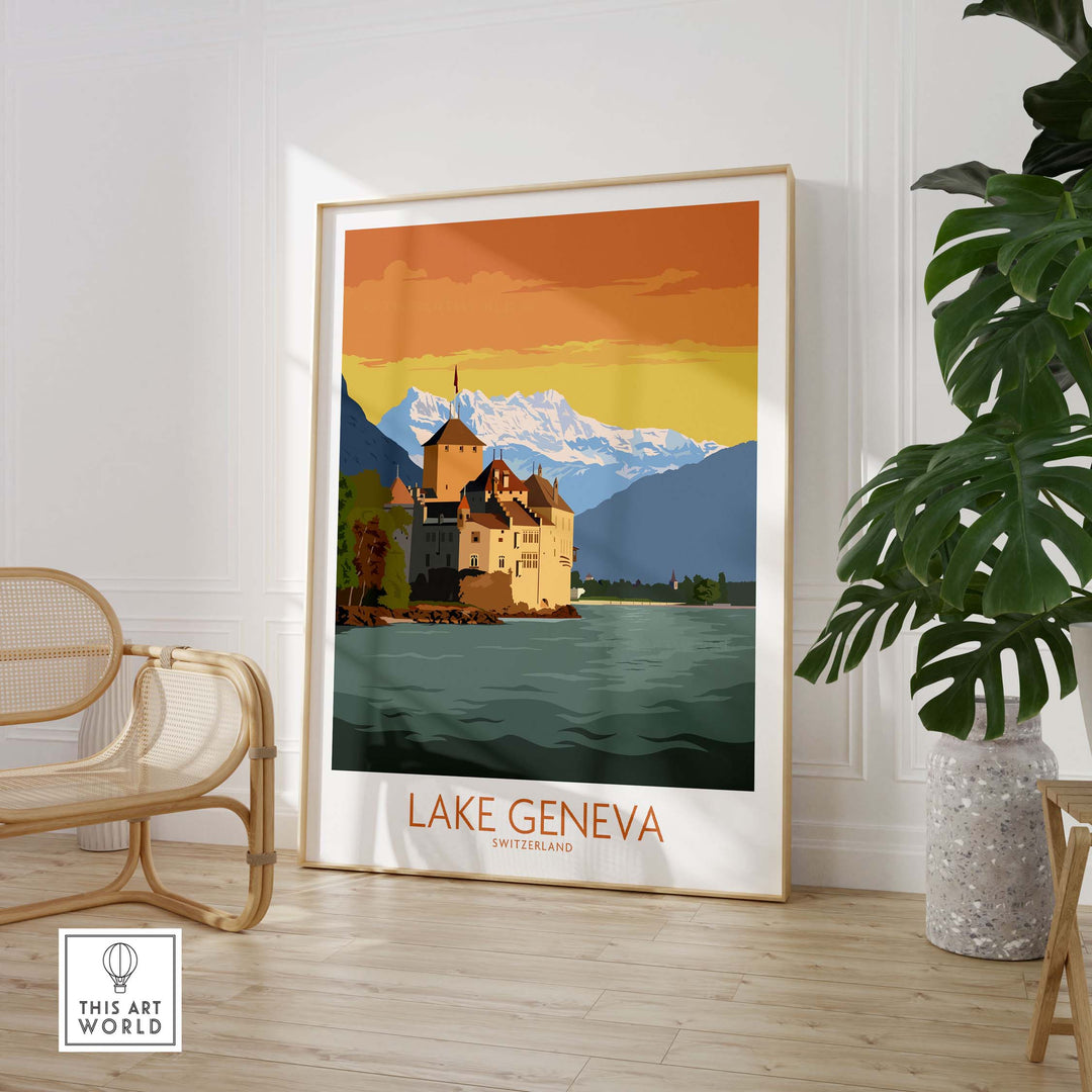 lake geneva art print | switzerland travel poster