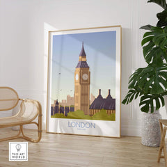 London Print Travel Poster featuring Big Ben, designed for stylish wall decor in homes or offices.