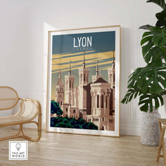 Lyon Print France Poster showcasing a vintage-style design in a modern home setting.