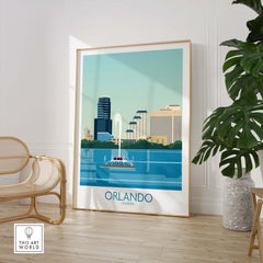 Orlando Wall Art Print featuring a skyline and lake view with minimalist design, perfect for home decor.
