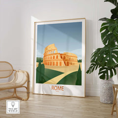 Vintage-inspired Rome Wall Art Print featuring the Colosseum in a stylish interior setting.