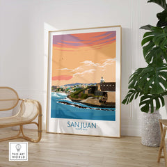 San Juan Puerto Rico print featuring a coastal landscape and vibrant colors, perfect for adding style to home or office decor.