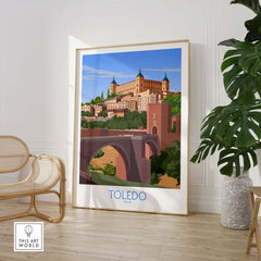 Toledo Wall Art Print showcasing a scenic view of Toledo, Spain, in a minimalist vintage travel poster style.