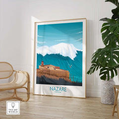 Nazare wall art print featuring minimalist coastal scenery of Portugal in a stylish frame.