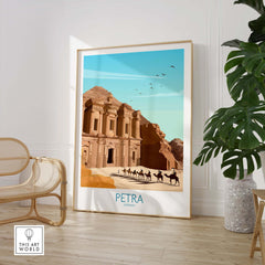 Petra Wall Art Print featuring the iconic Treasury of Petra, Jordan, in a minimalist vintage style
