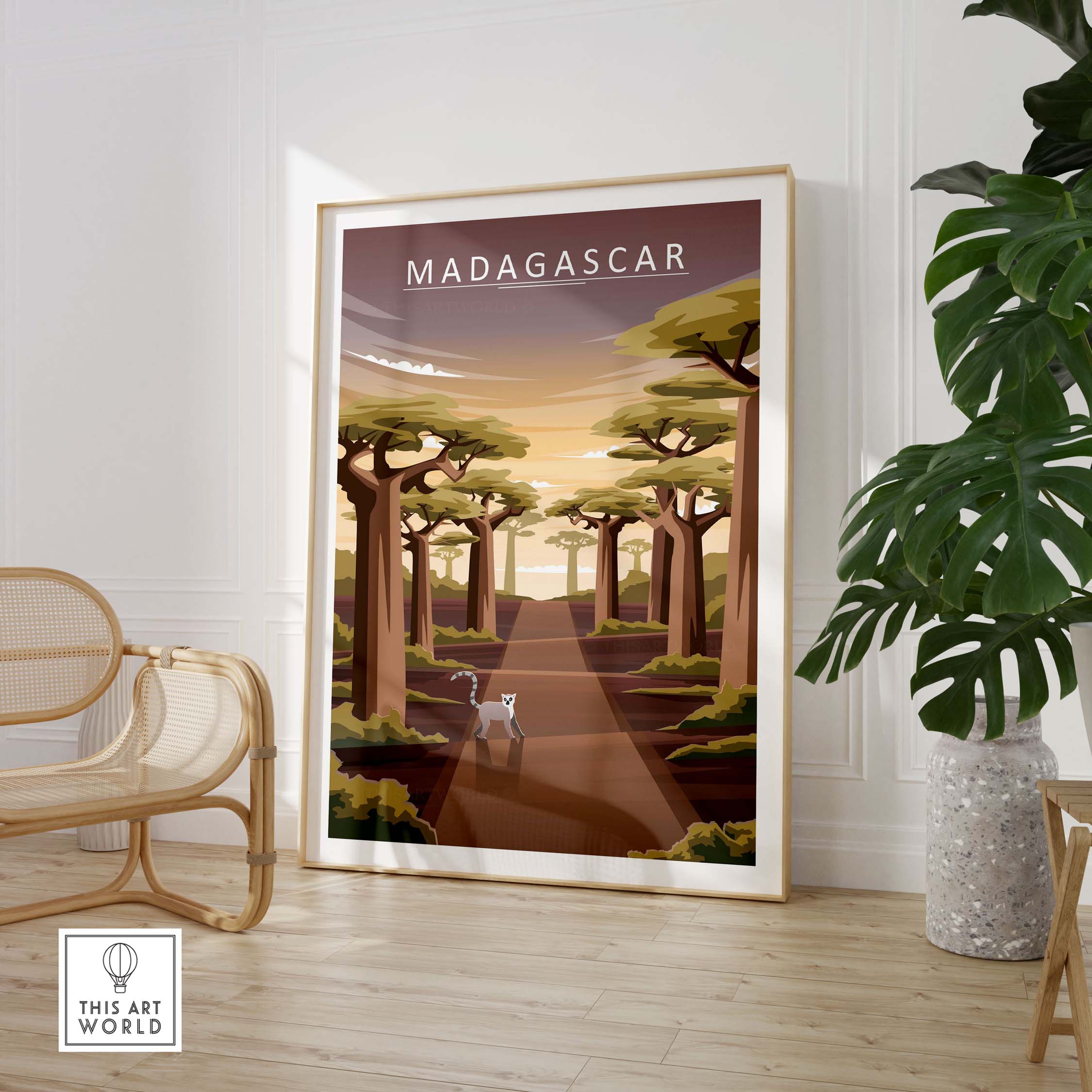 Madagascar Print featuring Avenue of the Baobabs, showcasing vintage travel art for stylish home decor.