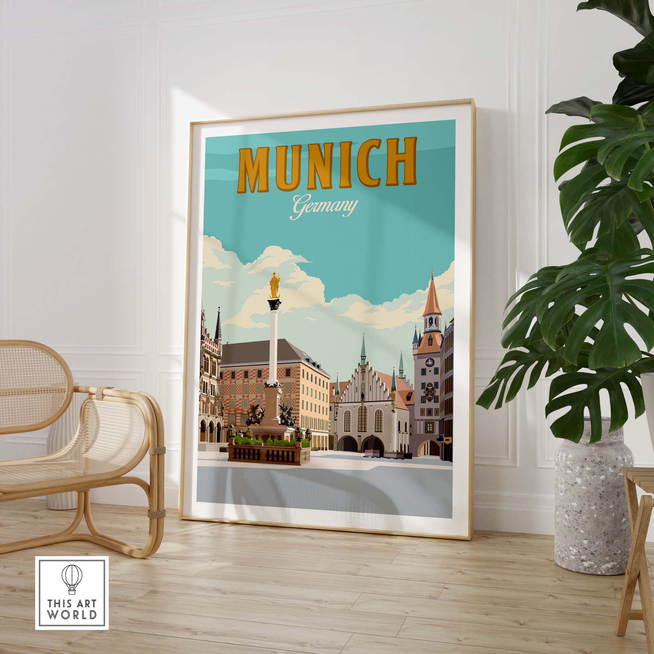 Munich Germany print featuring vintage-style artwork in a minimalist frame for travel lovers.