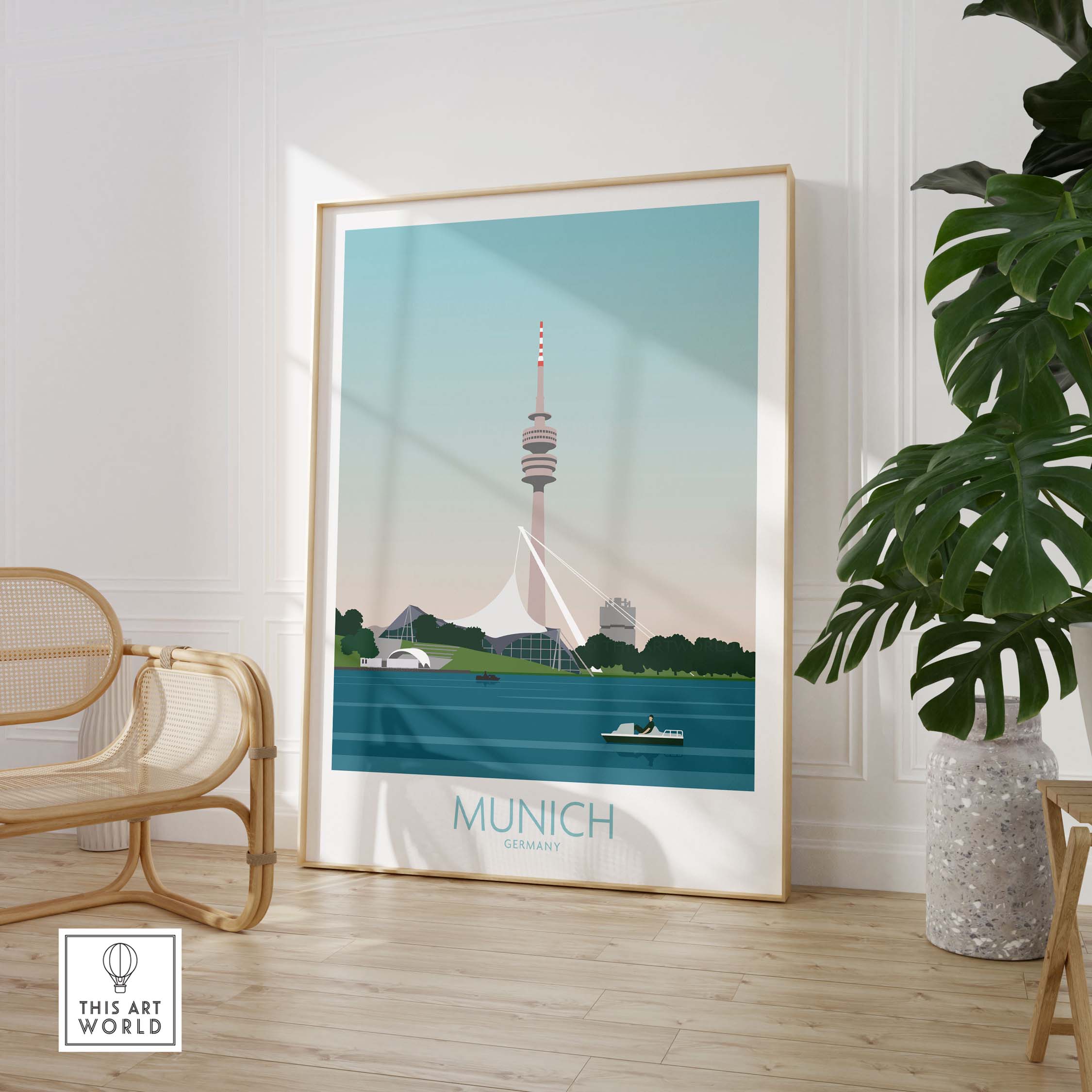 Munich poster print showcasing the iconic TV tower in a stylish frame, perfect for travel art lovers.