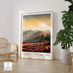 North York Moors National Park poster in minimalist style displayed in a modern living space.