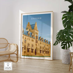 Framed Oxford Wall Art Poster showcasing a vintage-style illustration of Oxford architecture.