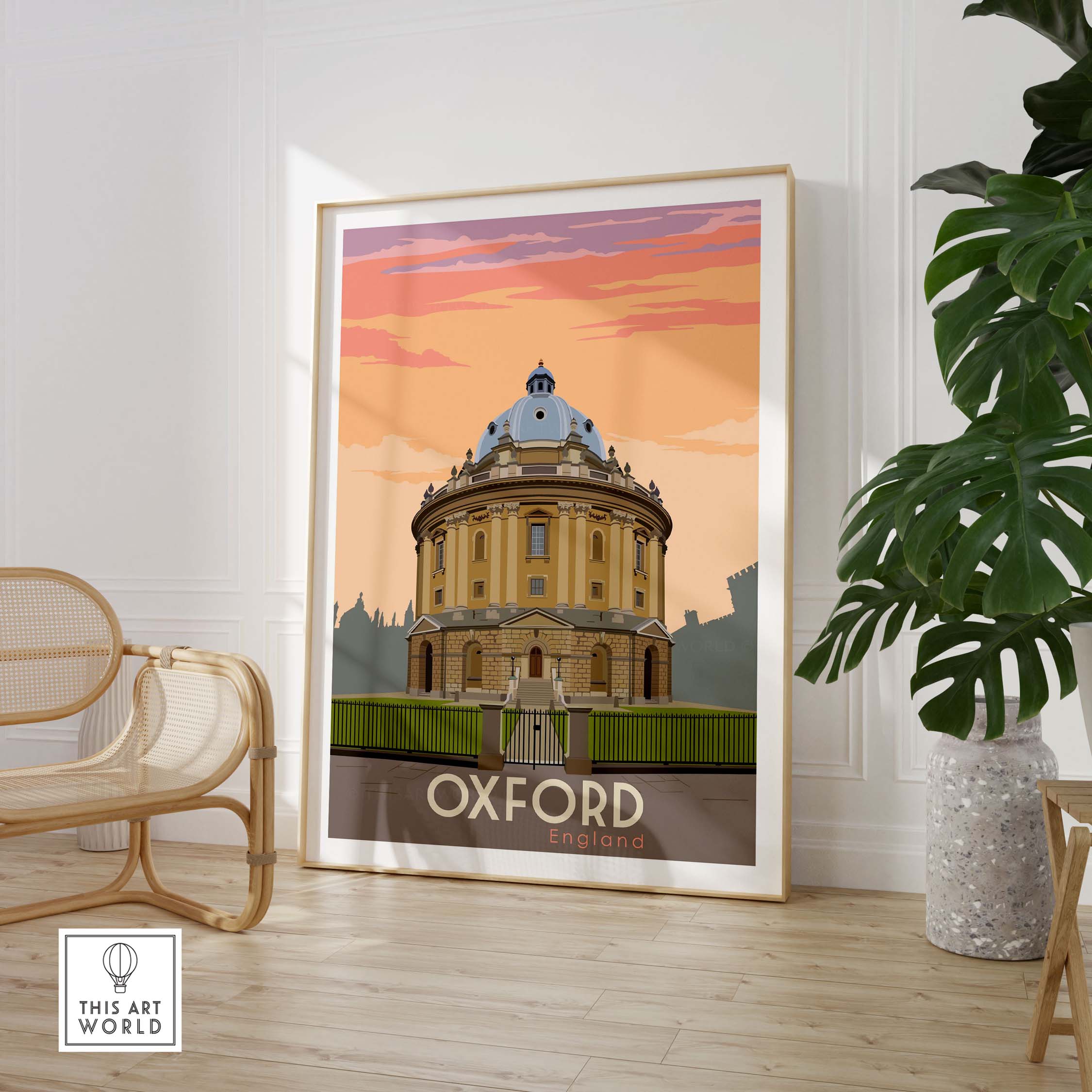 Framed Oxford Print Poster Wall Art showcasing the historic architecture of Oxford, perfect for travel enthusiasts.