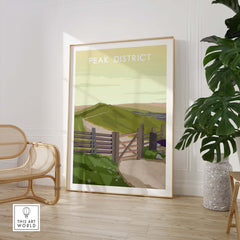 Peak District Print showcasing green hills and a pathway, framed wall art for stylish home decor.