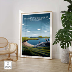 Pembrokeshire Coast National Park Poster in a stylish frame, showcasing minimalist nature art for home decor.
