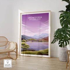 Snowdonia National Park poster in a stylish frame, featuring minimalist landscape art for home decor.