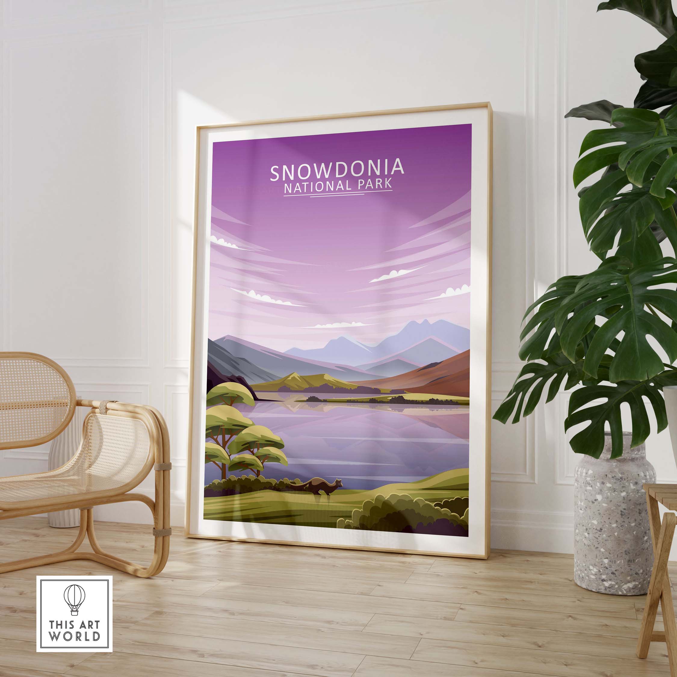 Snowdonia National Park poster in a stylish frame, featuring minimalist landscape art for home decor.
