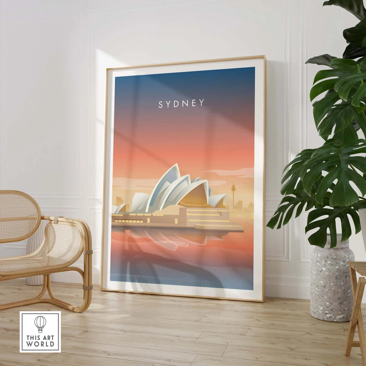 Sydney Wall Art Poster featuring the iconic Sydney Opera House in a stylish interior setting.