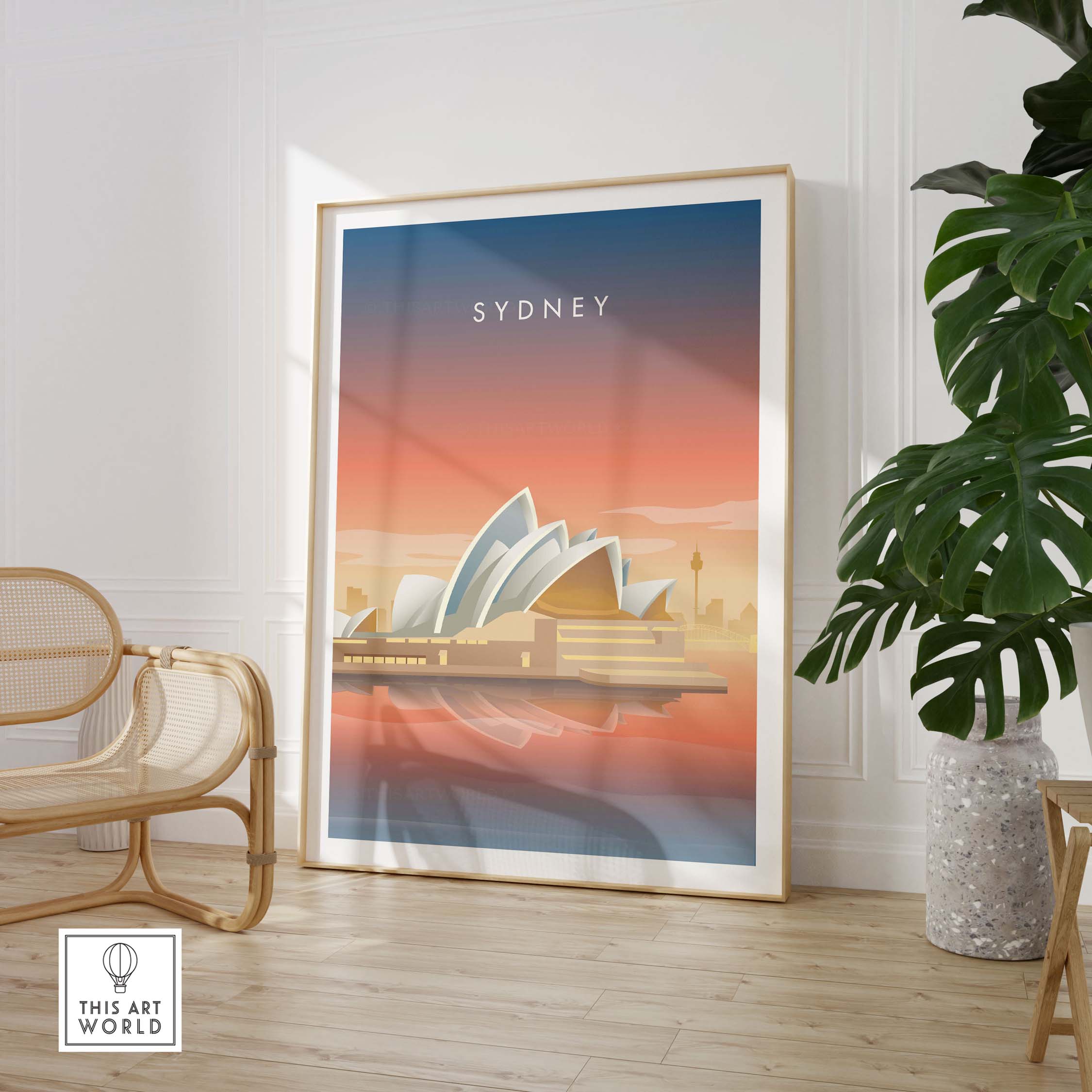 Sydney Wall Art Poster featuring the iconic Sydney Opera House in a stylish interior setting.