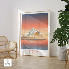 Framed Sydney Australia wall art showcasing the iconic Sydney Opera House in a stylish home setting.