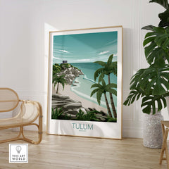 Tulum Art Print showcasing a beach scene, framed, perfect for travel lovers and home decor.