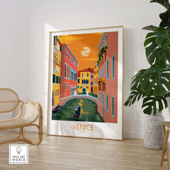 Venice Poster Travel Print featuring colorful canals and a sunset, perfect for home or office decor.
