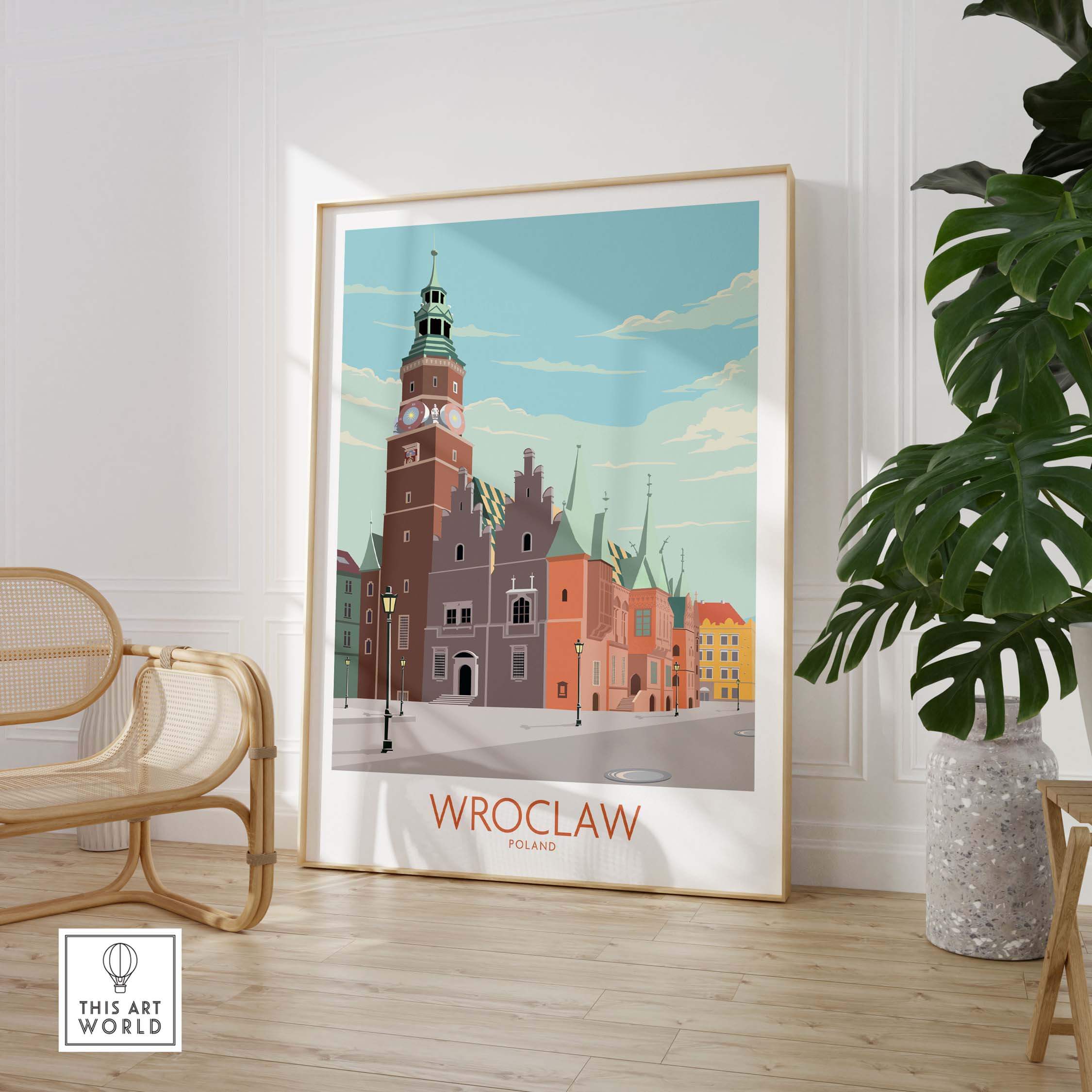 Wroclaw Print Poland Travel Poster showcasing vibrant architecture, ideal for home or office wall art decor.