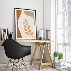 Abstract leaf wall art in a modern workspace, enhancing the aesthetic of a stylish home or office.