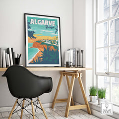 Algarve Poster Portugal showcased in a stylish home office with modern decor and natural light.