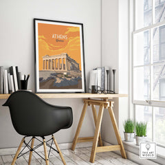 Athens Print Greece Poster featuring the Acropolis, perfect wall art for travel enthusiasts.