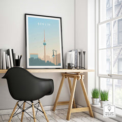 Berlin Print Wall Art Poster displayed in a stylish office setting with modern decor.