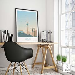Berlin Poster Print displayed in a stylish office, showcasing vintage travel art inspired by Berlin, Germany.