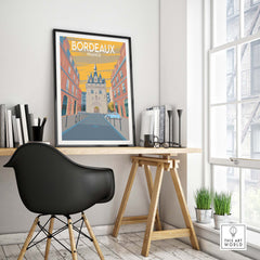 Bordeaux Poster Print in stylish home office setting, showcasing vintage travel art from France.