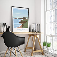 Cornwall poster print displayed in a modern workspace with stylish decor and natural light.