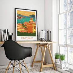 Costa Brava vintage travel poster in a modern minimalist setting, perfect for stylish home or office decor.